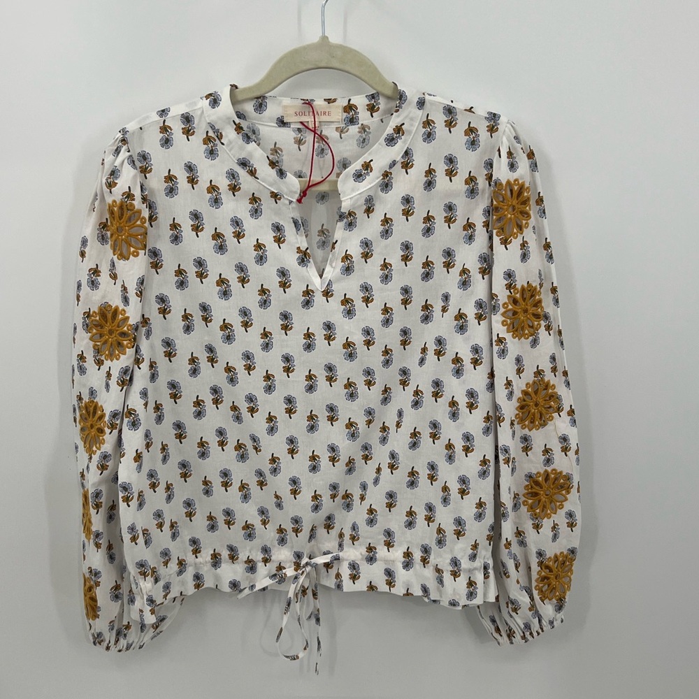 Solitaire bohemian floral print embroidered blouse